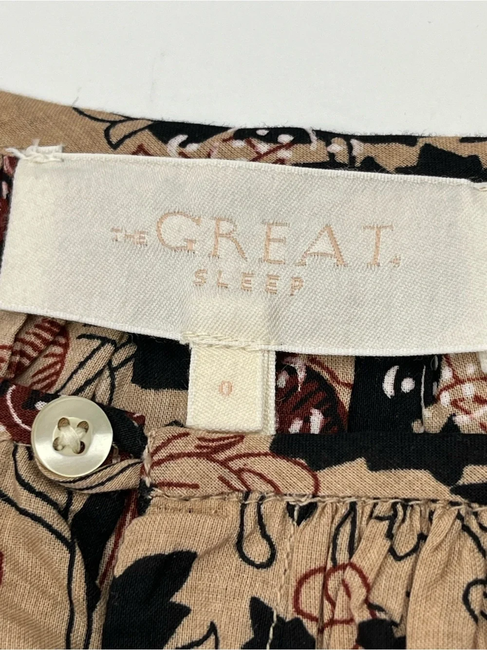 The Great. Sleep Dress 100% Cotton Size 0 Beige Black Timber Floral‎ Loose